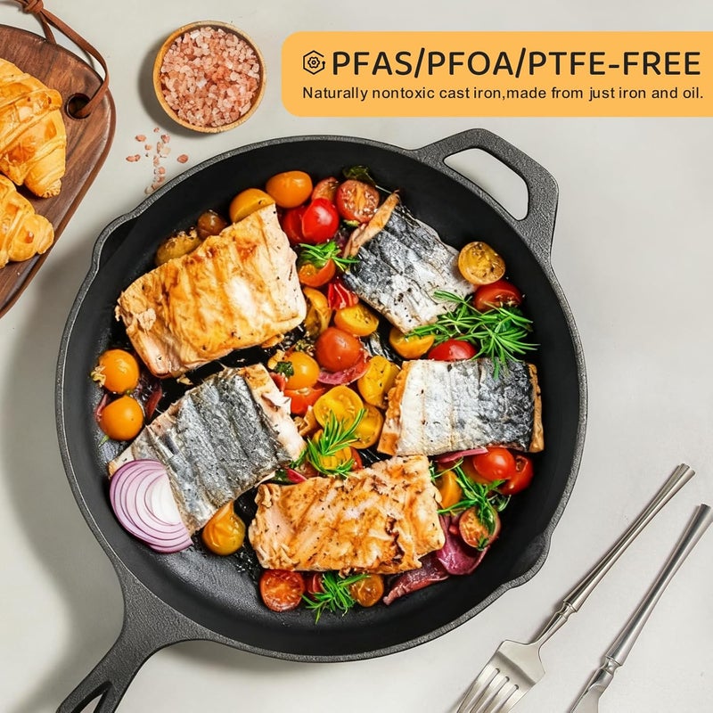 EWFEN Cast Iron Skillet 3-Piece Set, Heavy-Duty Professional Restaurant Chef Quality Pre-Seasoned Pan Cookware Set, 6", 8", 10" Pans For Frying, Saute, Cooking, Use Indoor/Outdoor, Oven, Grill - Image 5